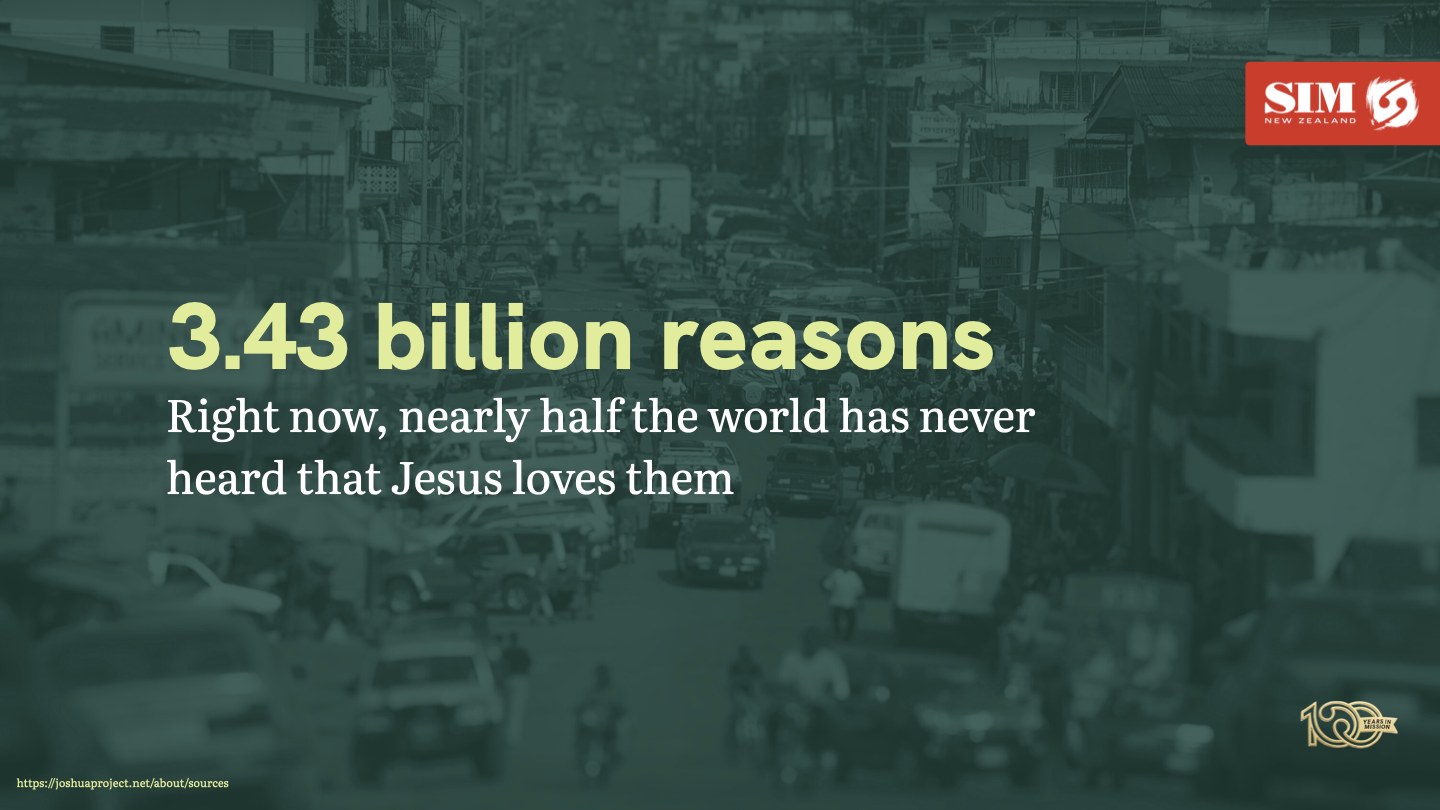 Title slide reading 3.43 billion reasons over a street photograph toned in Pounamu green
