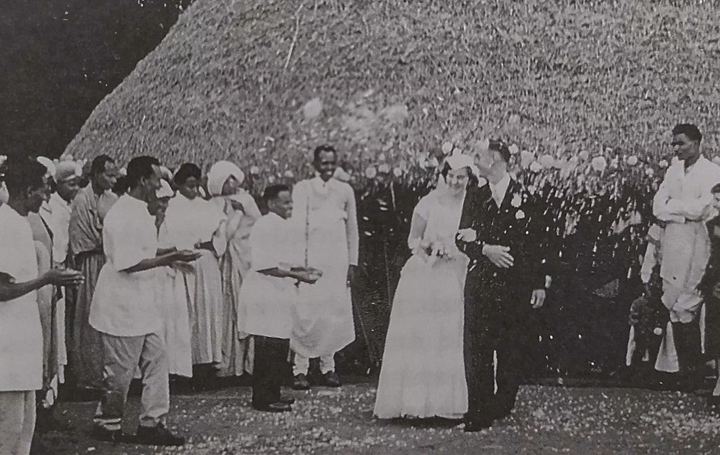 A black and white wedding procession
